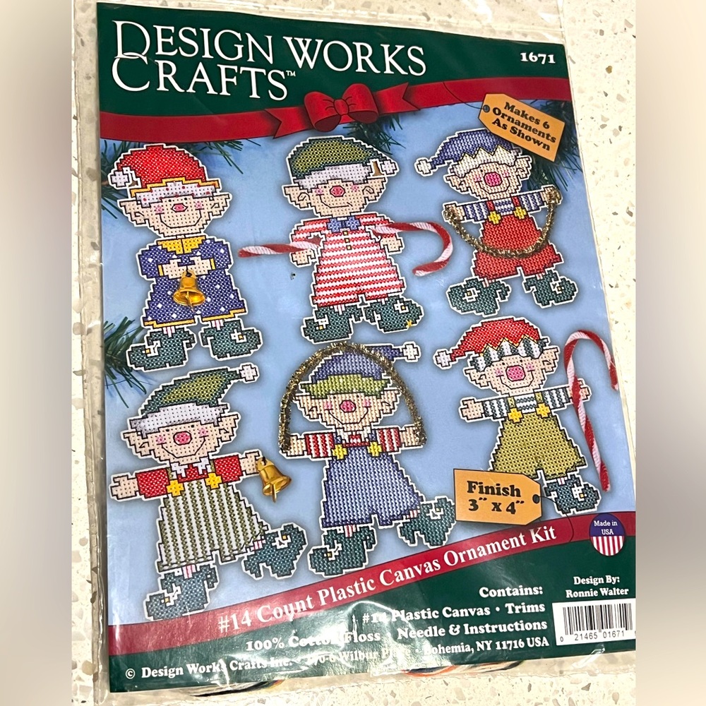 Elf ornament kit Counted CrossStitch Classic Christmas Kit SEALED cotton floss
